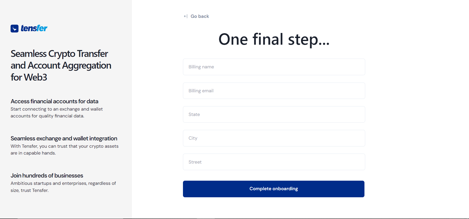 onboarding page